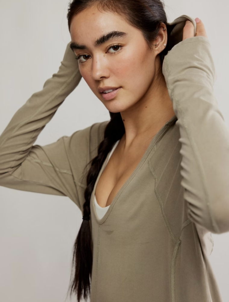 FREE PEOPLE MOVEMENT Hot Shot Long Sleeve Onesie in Sage Stone