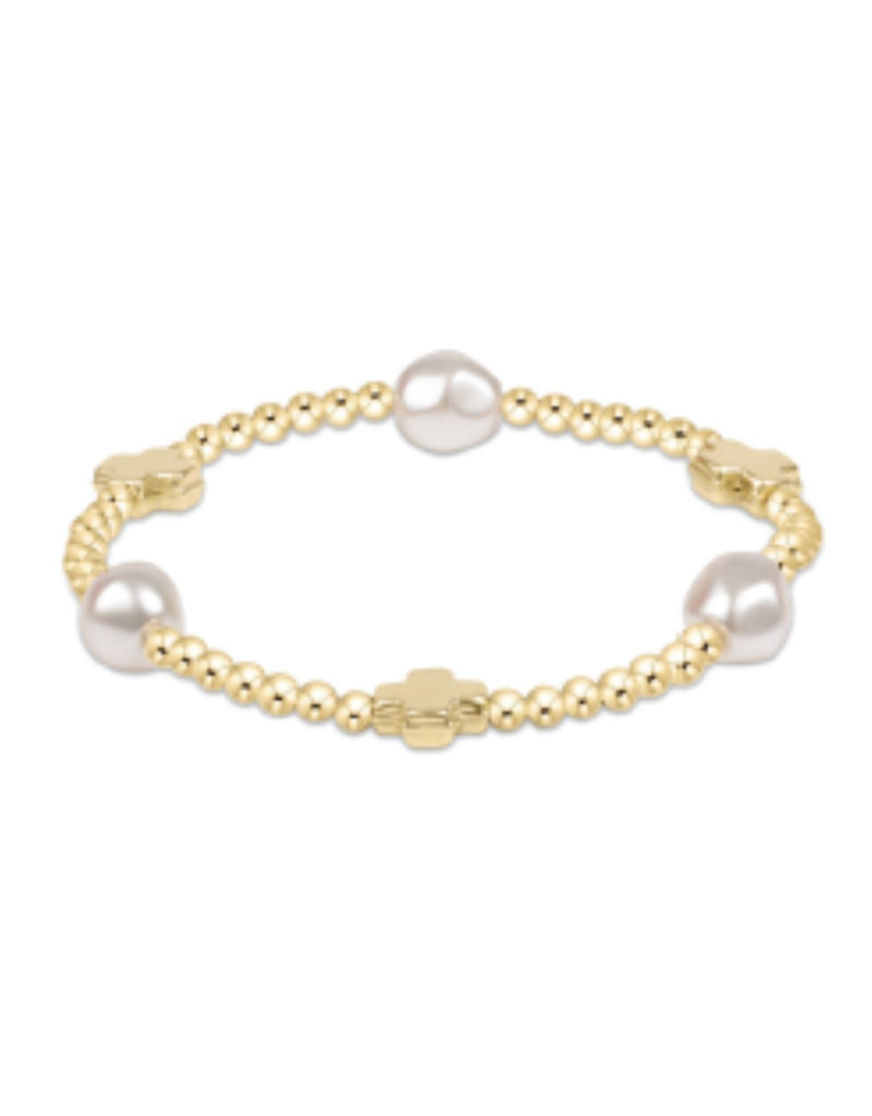 ENEWTON DESIGN Signature Cross Admire Pearl Pattern 3mm Bead Bracelet - Gold/Pearl