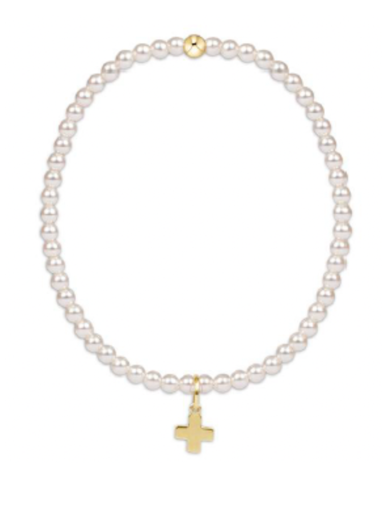 ENEWTON DESIGN Classic 3mm Pearl Bead Bracelet - Gold Signature Cross Charm
