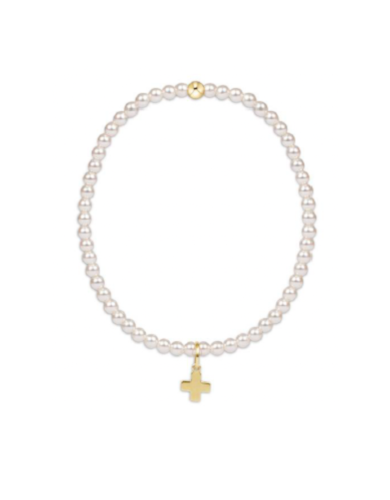 ENEWTON DESIGN Classic 3mm Pearl Bead Bracelet - Gold Signature Cross Charm