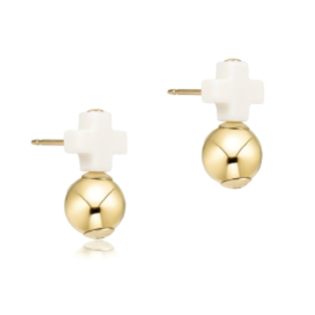 eNewton Signature Cross Off-White Stud Earrings Gold Her Hide Out