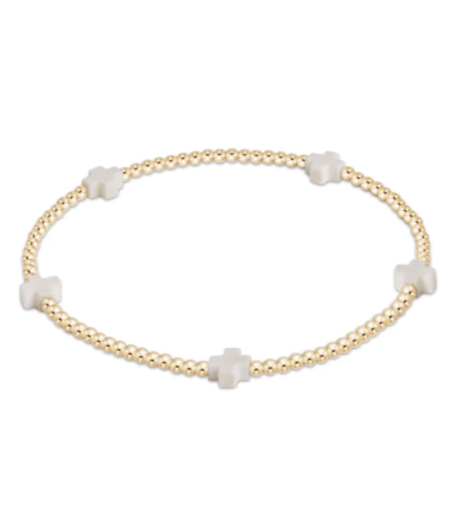 Small Signature Cross Gold Pattern 2mm Bead Bracelet - Off-White