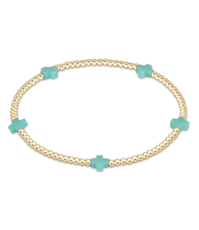 Small Signature Cross Gold Pattern 2mm Bead Bracelet - Mint