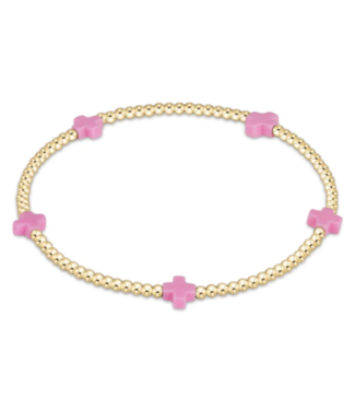 ENEWTON DESIGN Small Signature Cross Gold Pattern 2mm Bead Bracelet - Bright Pink