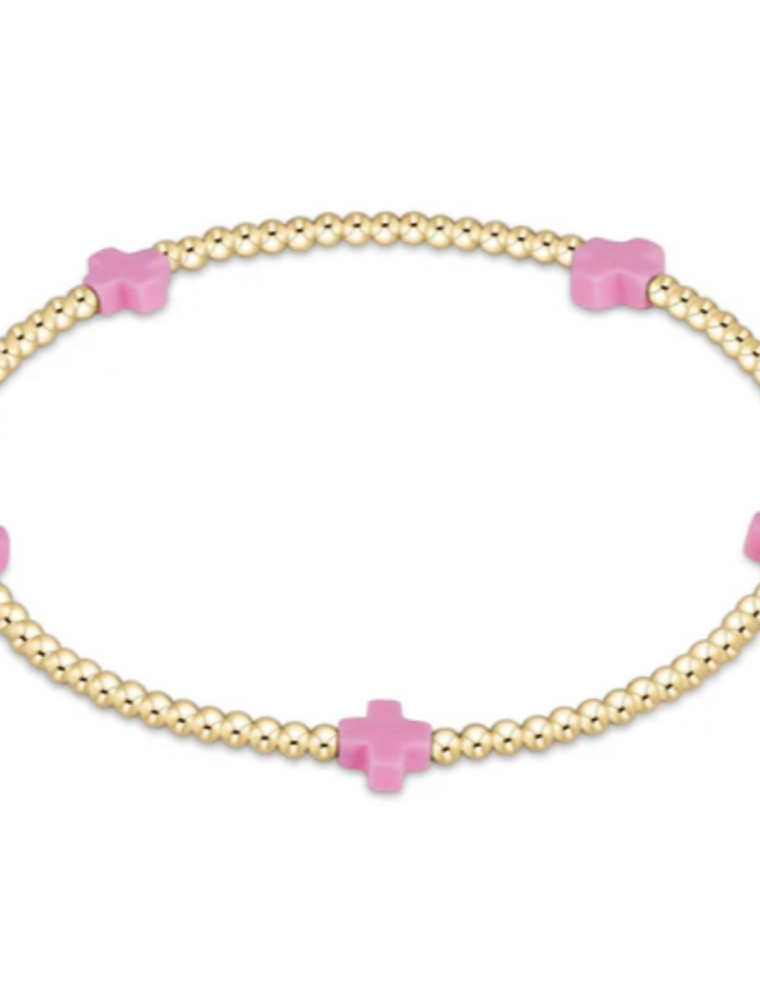 ENEWTON DESIGN Small Signature Cross Gold Pattern 2mm Bead Bracelet - Bright Pink