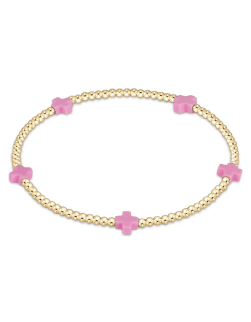 ENEWTON DESIGN Small Signature Cross Gold Pattern 2mm Bead Bracelet - Bright Pink