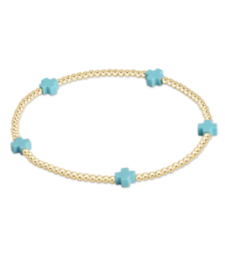 ENEWTON DESIGN Small Signature Cross Gold Pattern 2mm Bead Bracelet - Turquoise