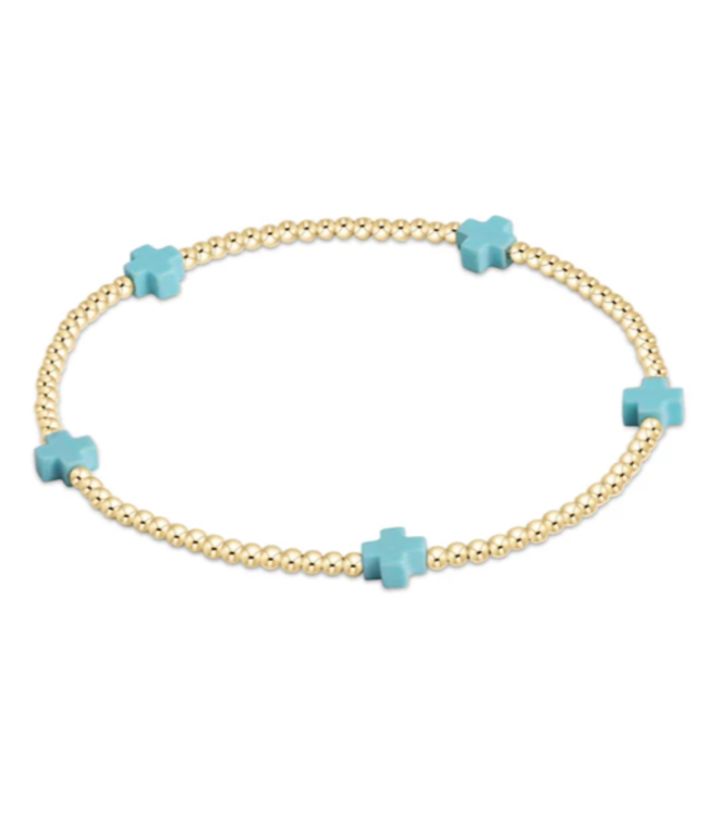 Small Signature Cross Gold Pattern 2mm Bead Bracelet - Turquoise