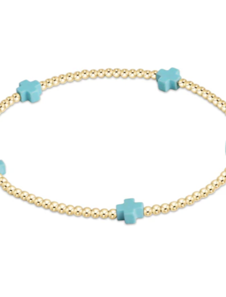 ENEWTON DESIGN Small Signature Cross Gold Pattern 2mm Bead Bracelet - Turquoise