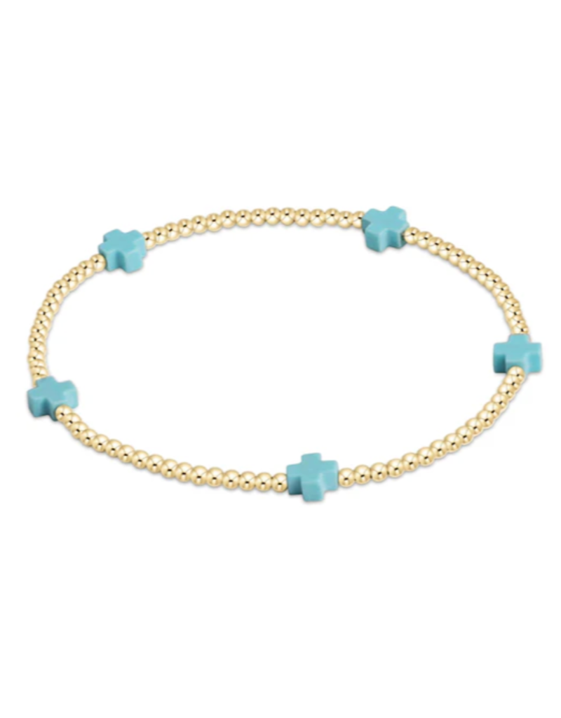ENEWTON DESIGN Small Signature Cross Gold Pattern 2mm Bead Bracelet - Turquoise
