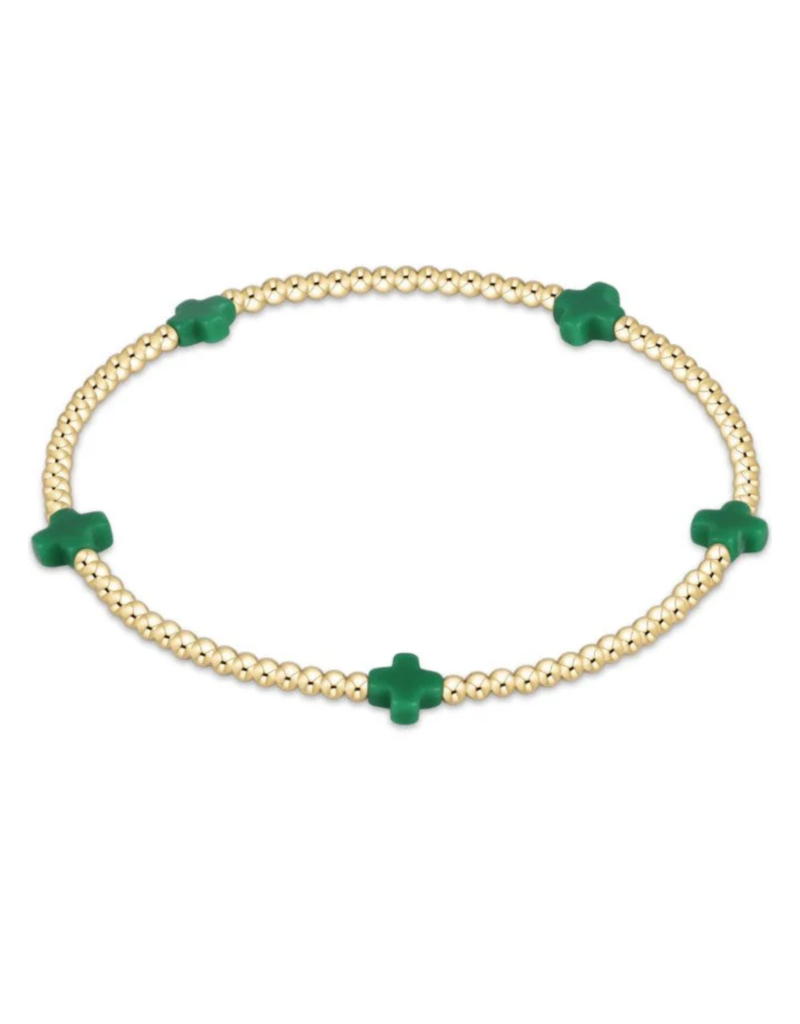 ENEWTON DESIGN Small Signature Cross Gold Pattern 2mm Bead Bracelet - Emerald