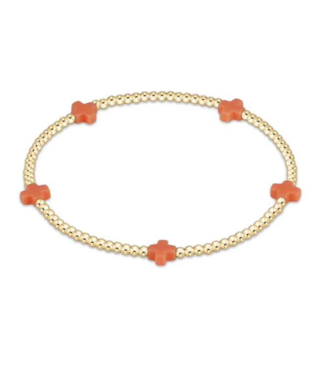 Small Signature Cross Gold Pattern 2mm Bead Bracelet - Coral