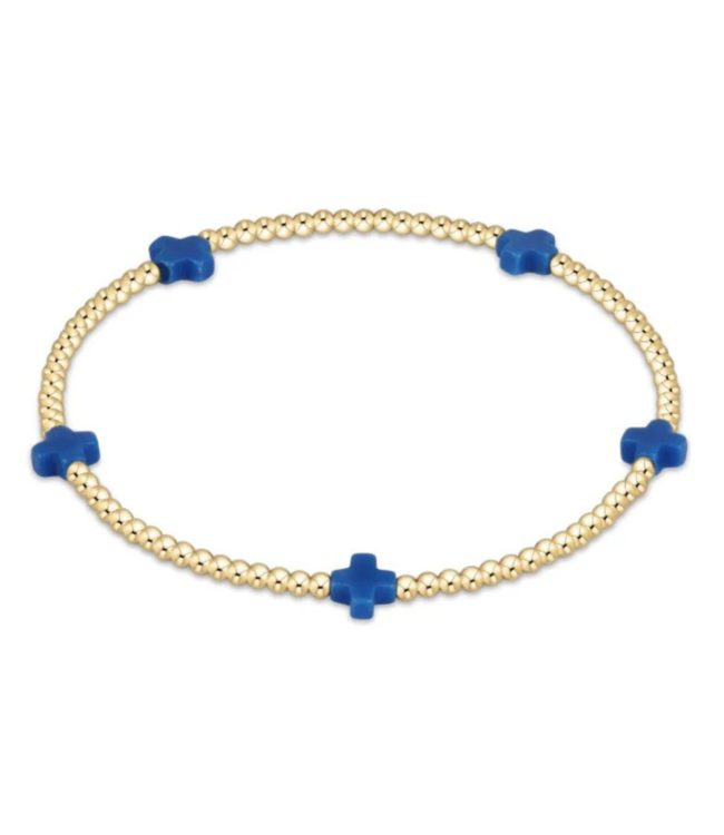 Small Signature Cross Gold Pattern 2mm Bead Bracelet - Cobalt