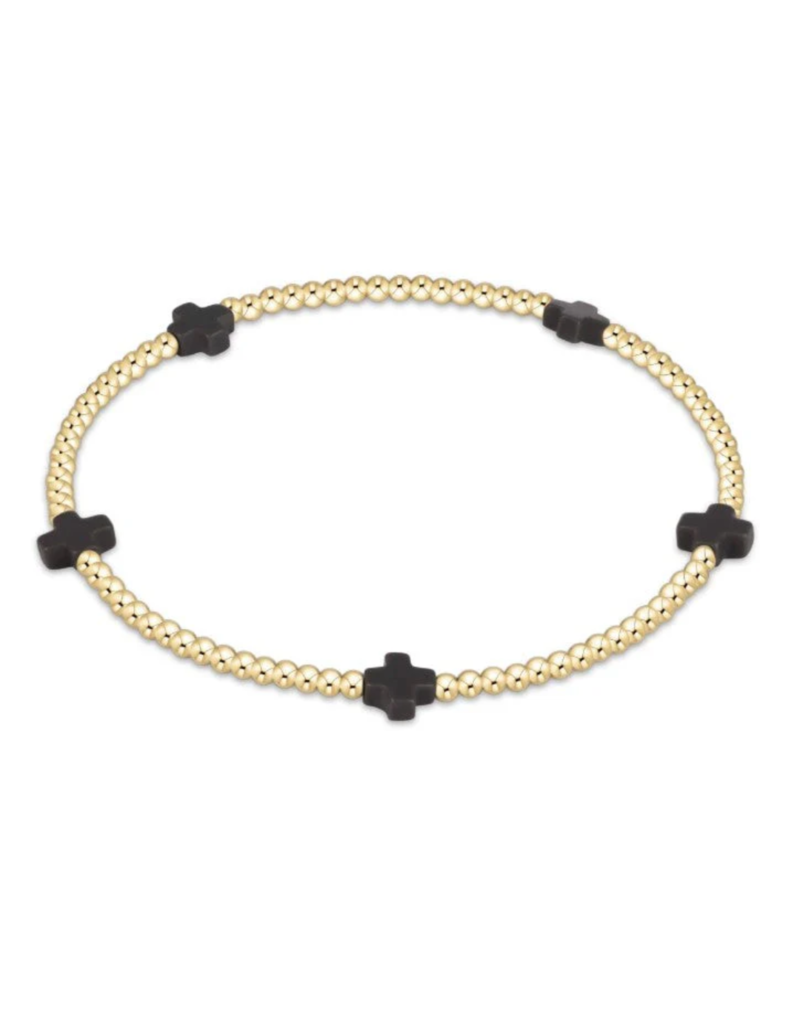 ENEWTON DESIGN Small Signature Cross Gold Pattern 2mm Bead Bracelet - Charcoal