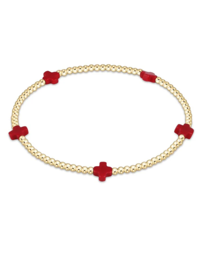 ENEWTON DESIGN Small Signature Cross Gold Pattern 2mm Bead Bracelet - Red