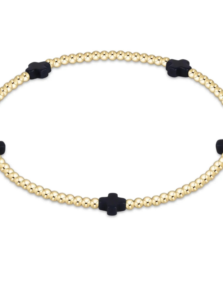 ENEWTON DESIGN Small Signature Cross Gold Pattern 2mm Bead Bracelet - Navy