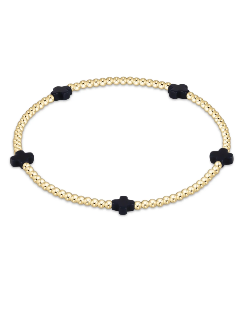ENEWTON DESIGN Small Signature Cross Gold Pattern 2mm Bead Bracelet - Navy