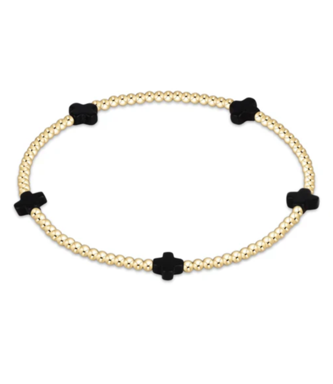 Small Signature Cross Gold Pattern 2mm Bead Bracelet - Onyx