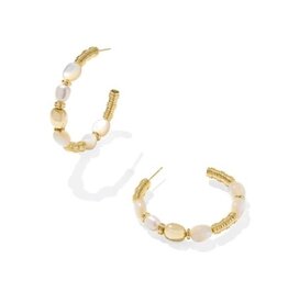 KENDRA SCOTT DESIGN Melody Gold Beaded Hoop Earrings in Freshwater Cultured Pearl and Ivory Mother-of-Pearl