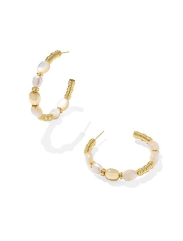 KENDRA SCOTT DESIGN Melody Gold Beaded Hoop Earrings in Freshwater Cultured Pearl and Ivory Mother-of-Pearl