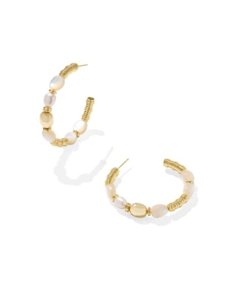 KENDRA SCOTT DESIGN Melody Gold Beaded Hoop Earrings in Freshwater Cultured Pearl and Ivory Mother-of-Pearl