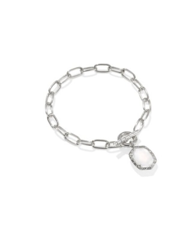 Daphne Silver Link and Chain Bracelet in Ivory Mother-of-Pearl
