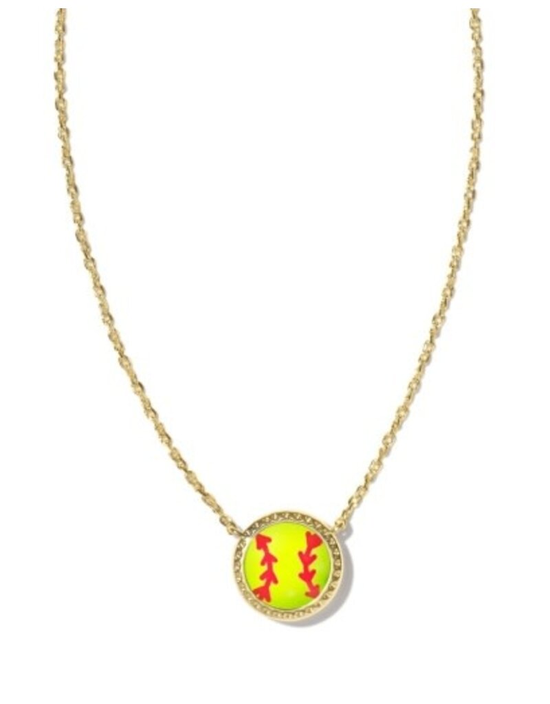 KENDRA SCOTT DESIGN Softball Gold Short Pendant Necklace in Chartreuse Magnesite
