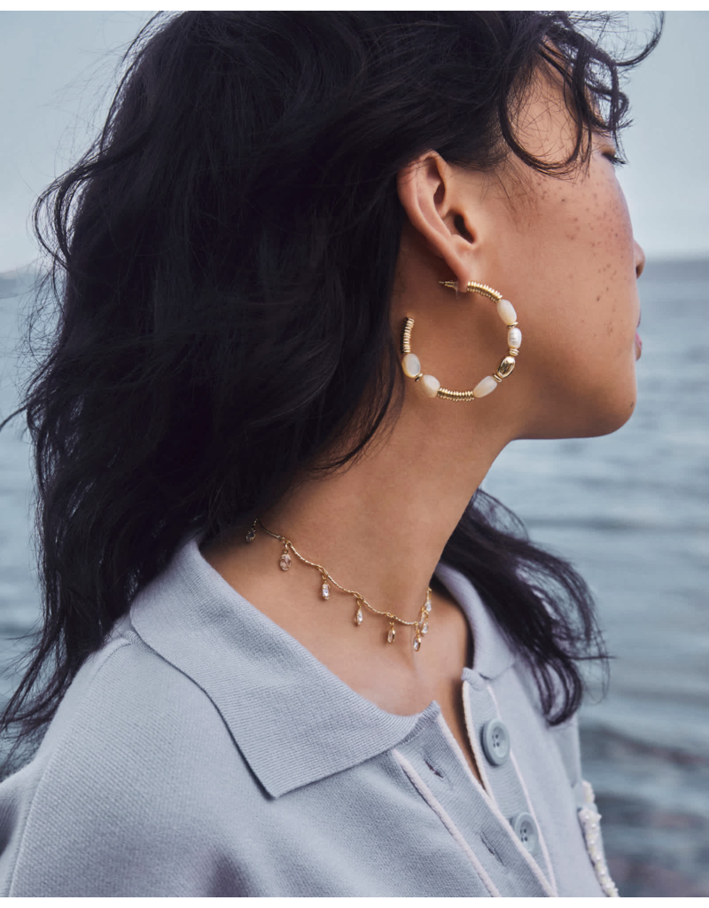 KENDRA SCOTT DESIGN Melody Gold Beaded Hoop Earrings in Freshwater Cultured Pearl and Ivory Mother-of-Pearl