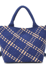 SOL & SELENE Sky's The Limit Woven Neoprene Medium Tote in Navy & Nude SOL & SELENE Sky's The Limit Woven Neoprene Medium Tote in Navy & Nude