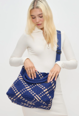 SOL & SELENE Sky's The Limit Woven Neoprene Medium Tote in Navy & Nude SOL & SELENE Sky's The Limit Woven Neoprene Medium Tote in Navy & Nude