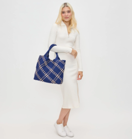 SOL & SELENE Sky's The Limit Woven Neoprene Medium Tote in Navy & Nude