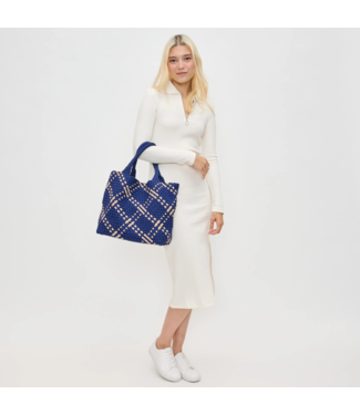 SOL & SELENE Sky's The Limit Woven Neoprene Medium Tote in Navy & Nude