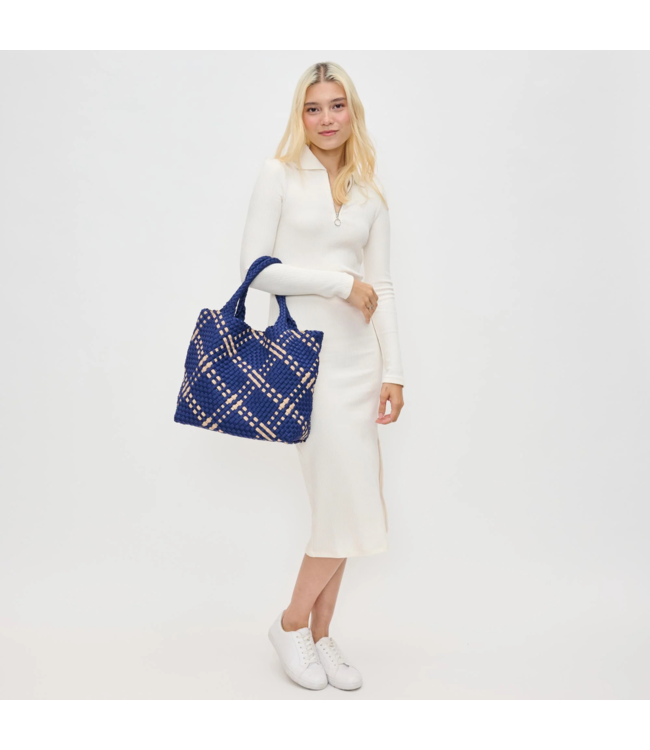 Sky's The Limit Woven Neoprene Medium Tote in Navy & Nude
