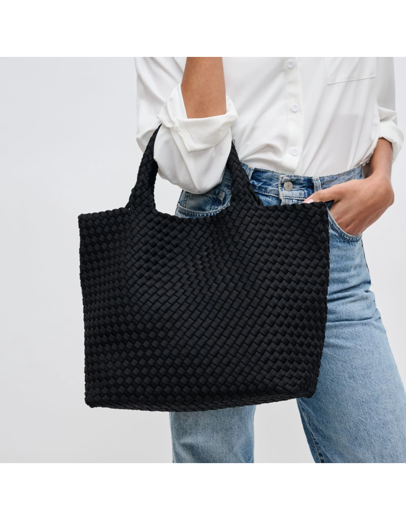 SOL & SELENE Sky's The Limit Woven Neoprene Medium Tote in Black