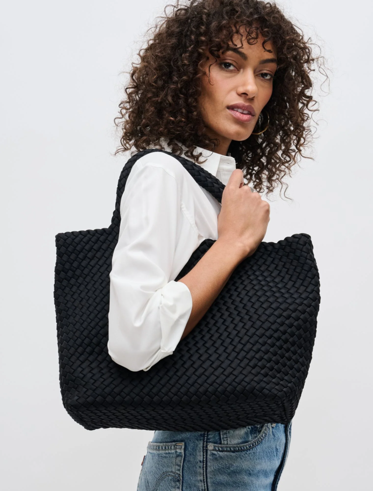 SOL & SELENE Sky's The Limit Woven Neoprene Medium Tote in Black