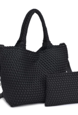 SOL & SELENE Sky's The Limit Woven Neoprene Medium Tote in Black SOL & SELENE Sky's The Limit Woven Neoprene Medium Tote in Black