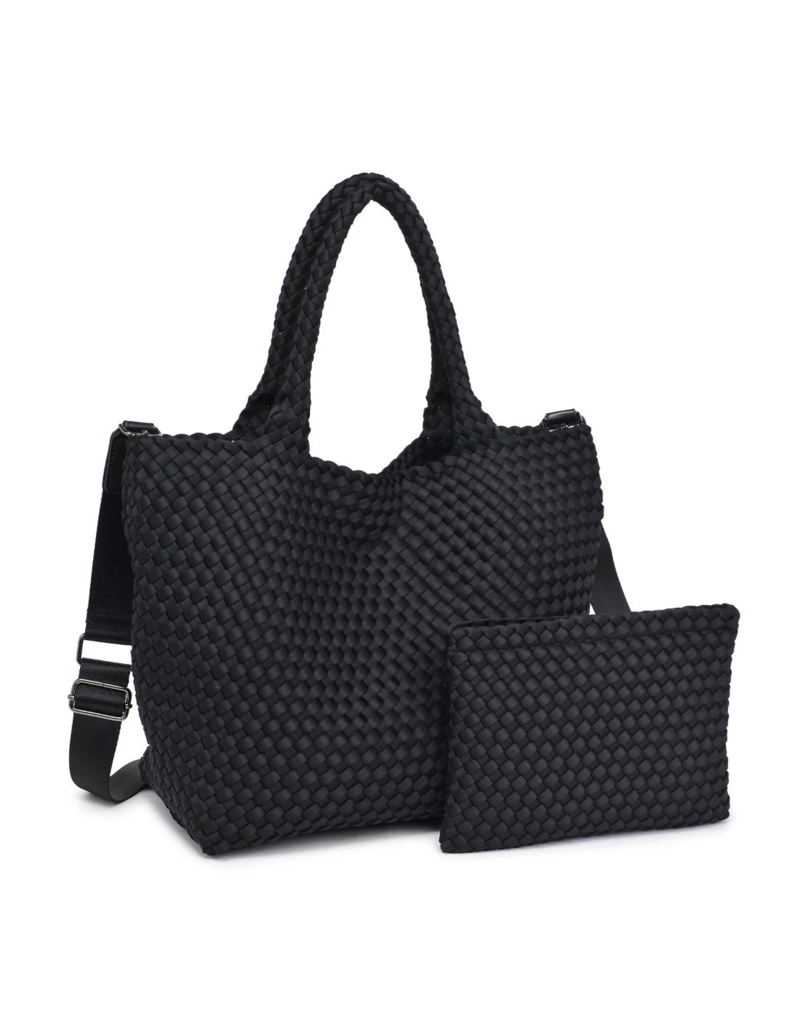 SOL & SELENE Sky's The Limit Woven Neoprene Medium Tote in Black