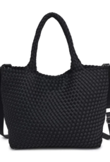 SOL & SELENE Sky's The Limit Woven Neoprene Medium Tote in Black SOL & SELENE Sky's The Limit Woven Neoprene Medium Tote in Black