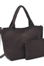 SOL & SELENE Sky's The Limit Woven Neoprene Medium Tote in Chocolate SOL & SELENE Sky's The Limit Woven Neoprene Medium Tote in Chocolate