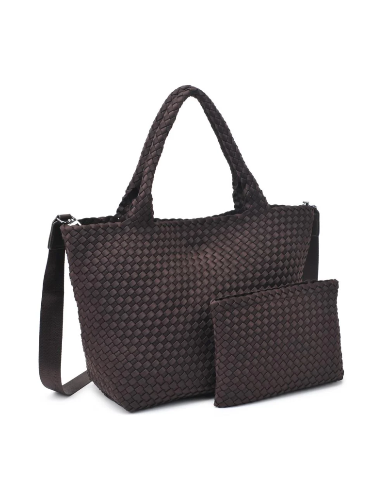 SOL & SELENE Sky's The Limit Woven Neoprene Medium Tote in Chocolate