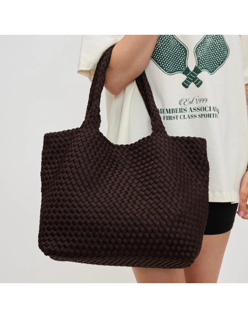 SOL & SELENE Sky's The Limit Woven Neoprene Medium Tote in Chocolate