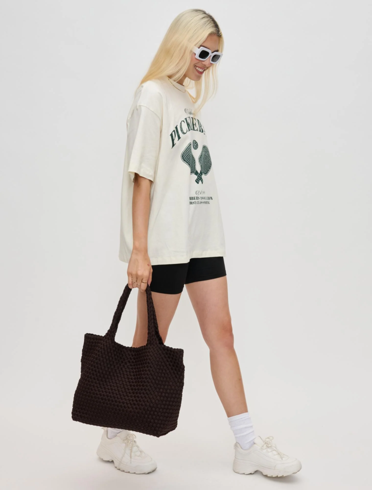 SOL & SELENE Sky's The Limit Woven Neoprene Medium Tote in Chocolate
