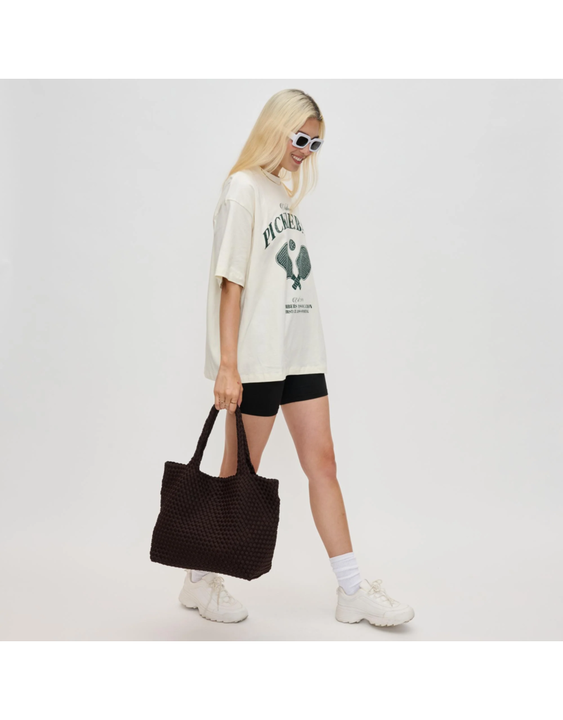 SOL & SELENE Sky's The Limit Woven Neoprene Medium Tote in Chocolate