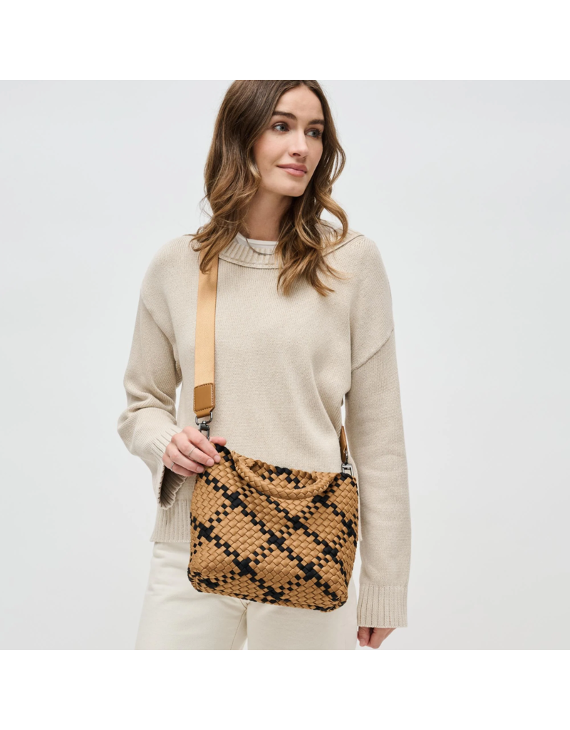 SOL & SELENE Sky's The Limit Woven Neoprene Small Tote in Sand & Black