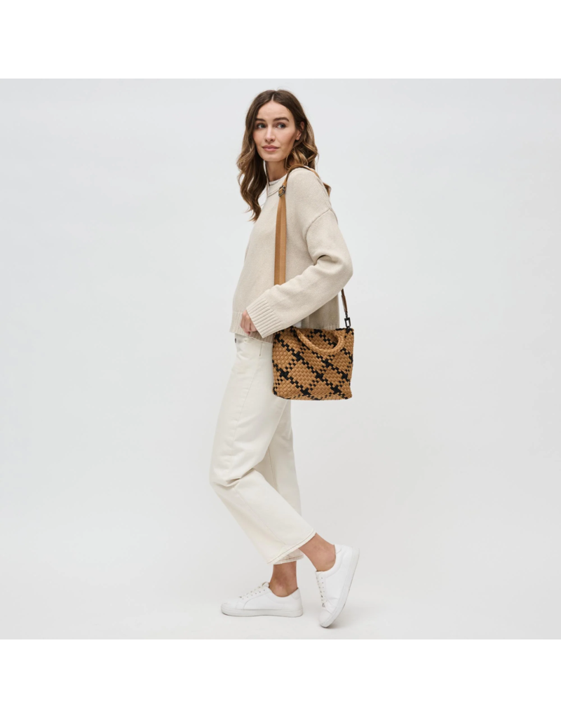 SOL & SELENE Sky's The Limit Woven Neoprene Small Tote in Sand & Black