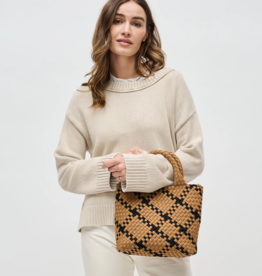 SOL & SELENE Sky's The Limit Woven Neoprene Small Tote in Sand & Black