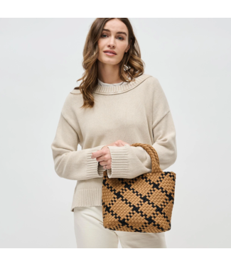 SOL & SELENE Sky's The Limit Woven Neoprene Small Tote in Sand & Black