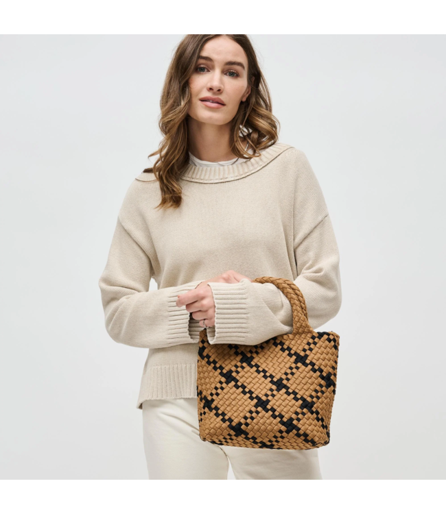 Sky's The Limit Woven Neoprene Small Tote in Sand & Black