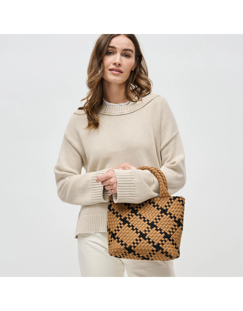 SOL & SELENE Sky's The Limit Woven Neoprene Small Tote in Sand & Black