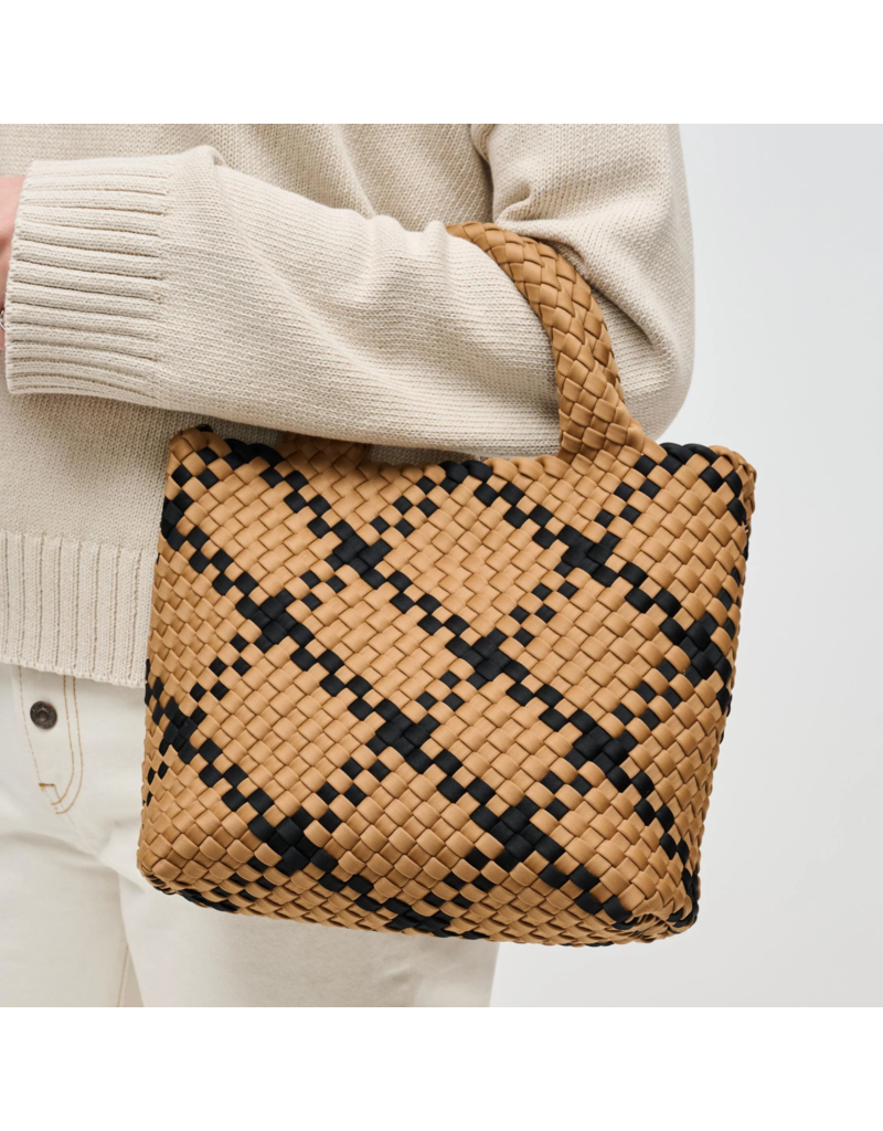SOL & SELENE Sky's The Limit Woven Neoprene Small Tote in Sand & Black